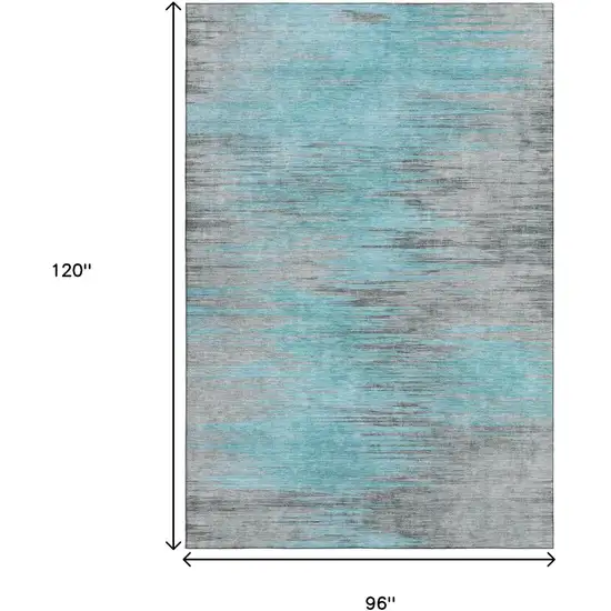 Teal And Gray Abstract Washable Area Rug With UV Protection Photo 3