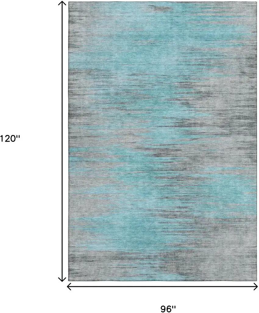 Teal And Gray Abstract Washable Area Rug With UV Protection Photo 3