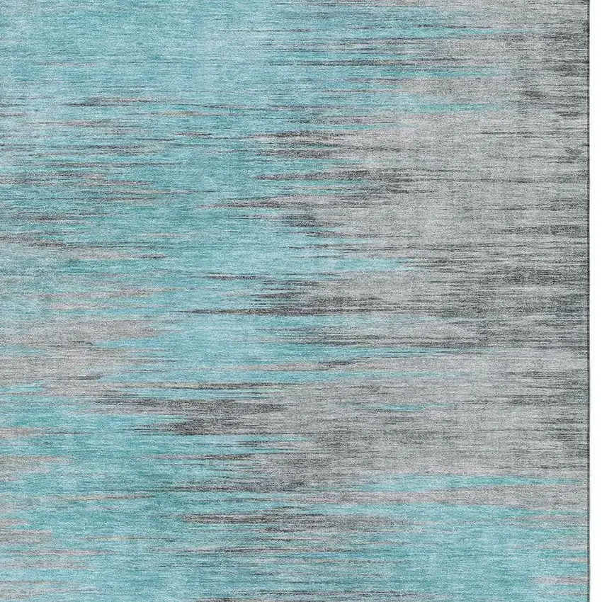 Teal And Gray Abstract Washable Area Rug With UV Protection Photo 3