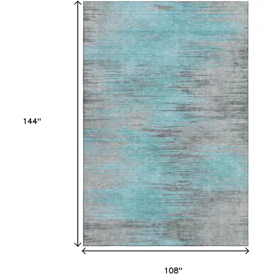 Teal And Gray Abstract Washable Area Rug With UV Protection Photo 3
