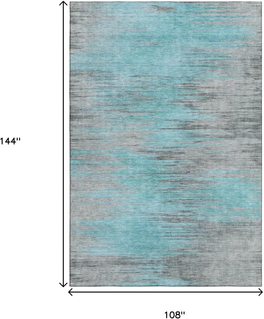 Teal And Gray Abstract Washable Area Rug With UV Protection Photo 3