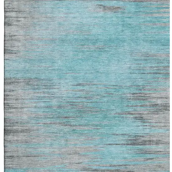 Teal And Gray Abstract Washable Area Rug With UV Protection Photo 3