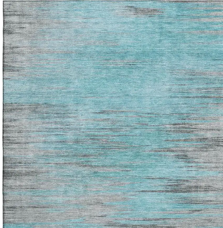 Teal And Gray Abstract Washable Area Rug With UV Protection Photo 3