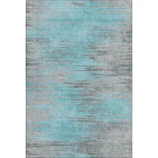 Teal And Gray Abstract Washable Area Rug With UV Protection Photo 1