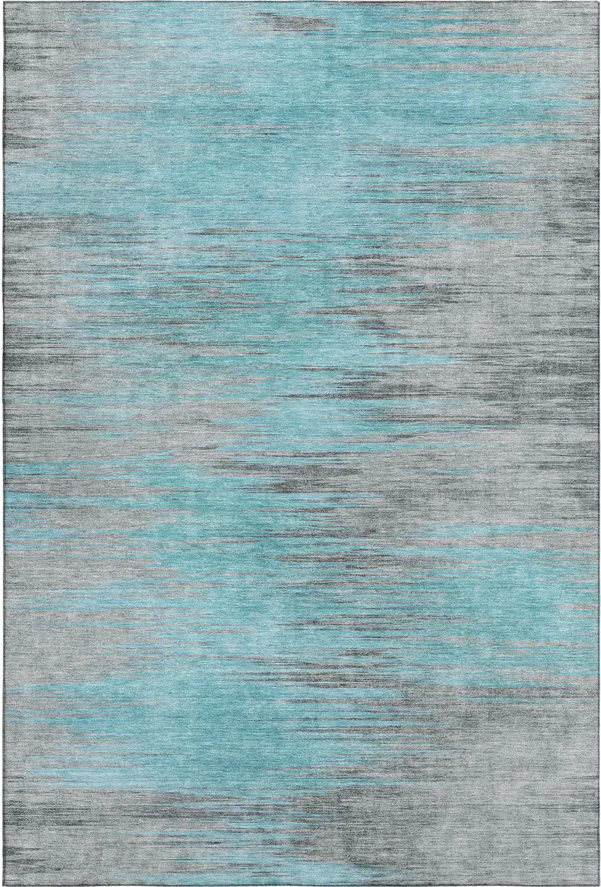 Teal And Gray Abstract Washable Area Rug With UV Protection Photo 1