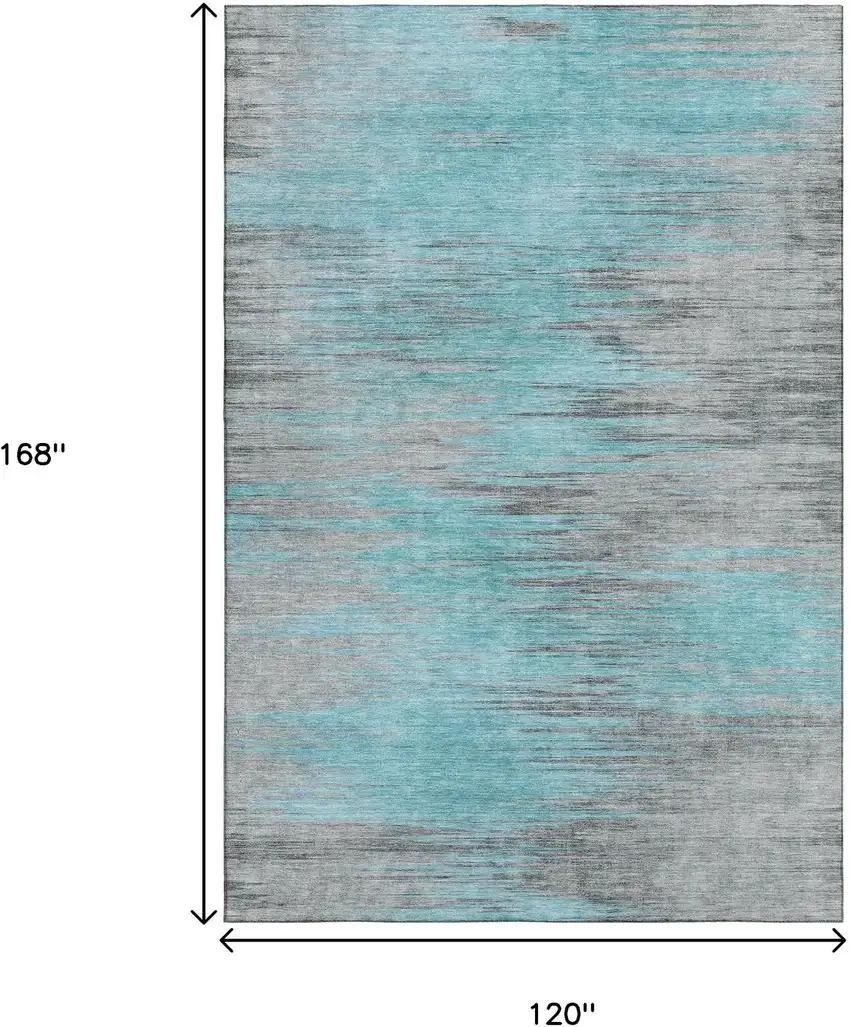 Teal And Gray Abstract Washable Area Rug With UV Protection Photo 3