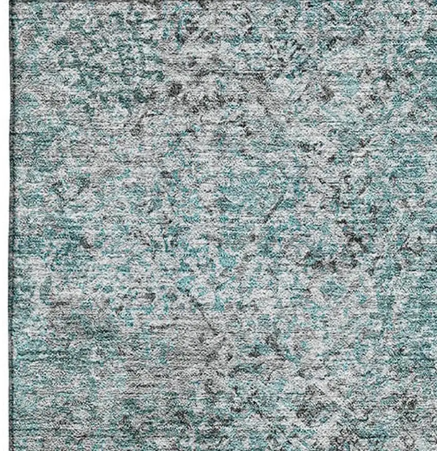Teal And Gray Abstract Washable Area Rug With UV Protection Photo 3