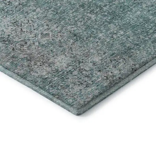 Teal And Gray Abstract Washable Area Rug With UV Protection Photo 8