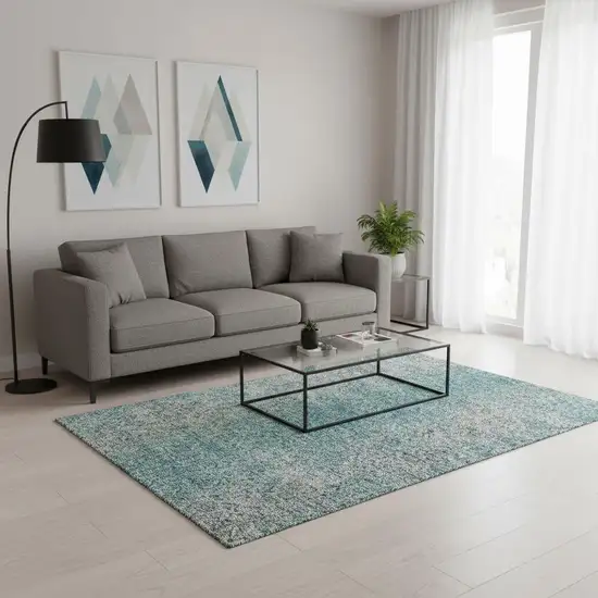 Teal And Gray Abstract Washable Area Rug With UV Protection Photo 2