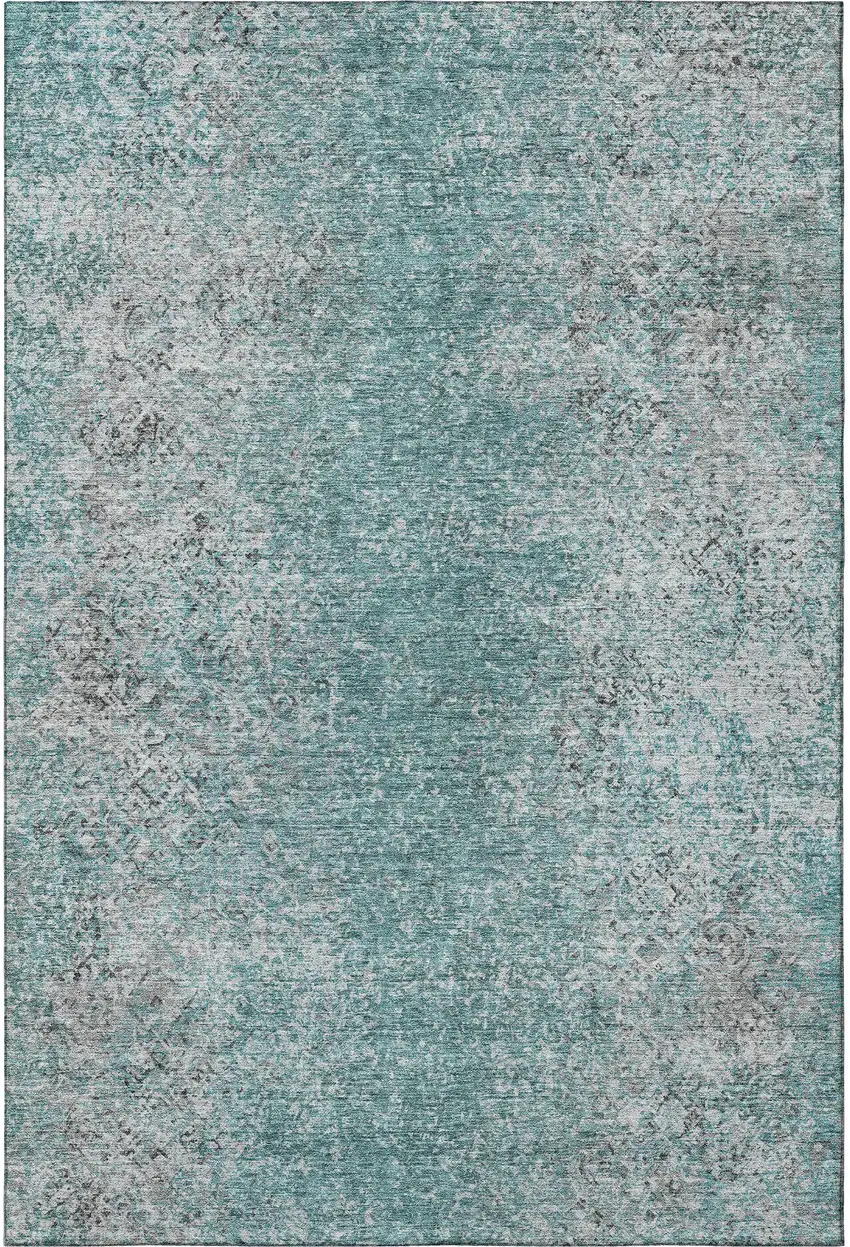 Teal And Gray Abstract Washable Area Rug With UV Protection Photo 4