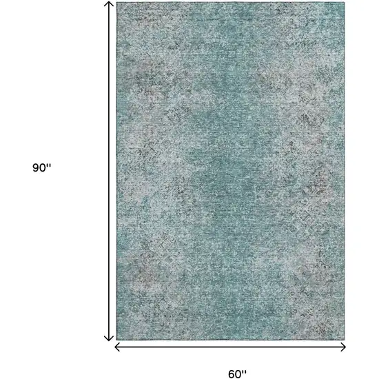 Teal And Gray Abstract Washable Area Rug With UV Protection Photo 3