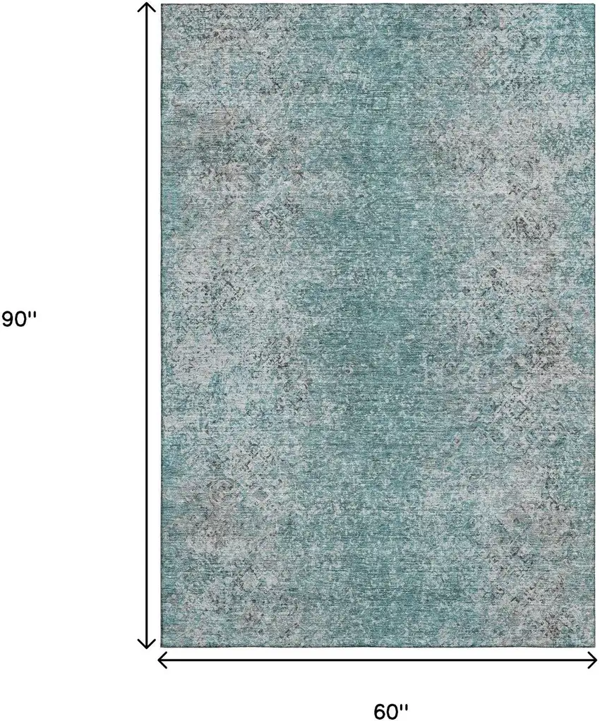 Teal And Gray Abstract Washable Area Rug With UV Protection Photo 3