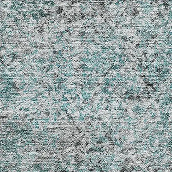 Teal And Gray Abstract Washable Area Rug With UV Protection Photo 3