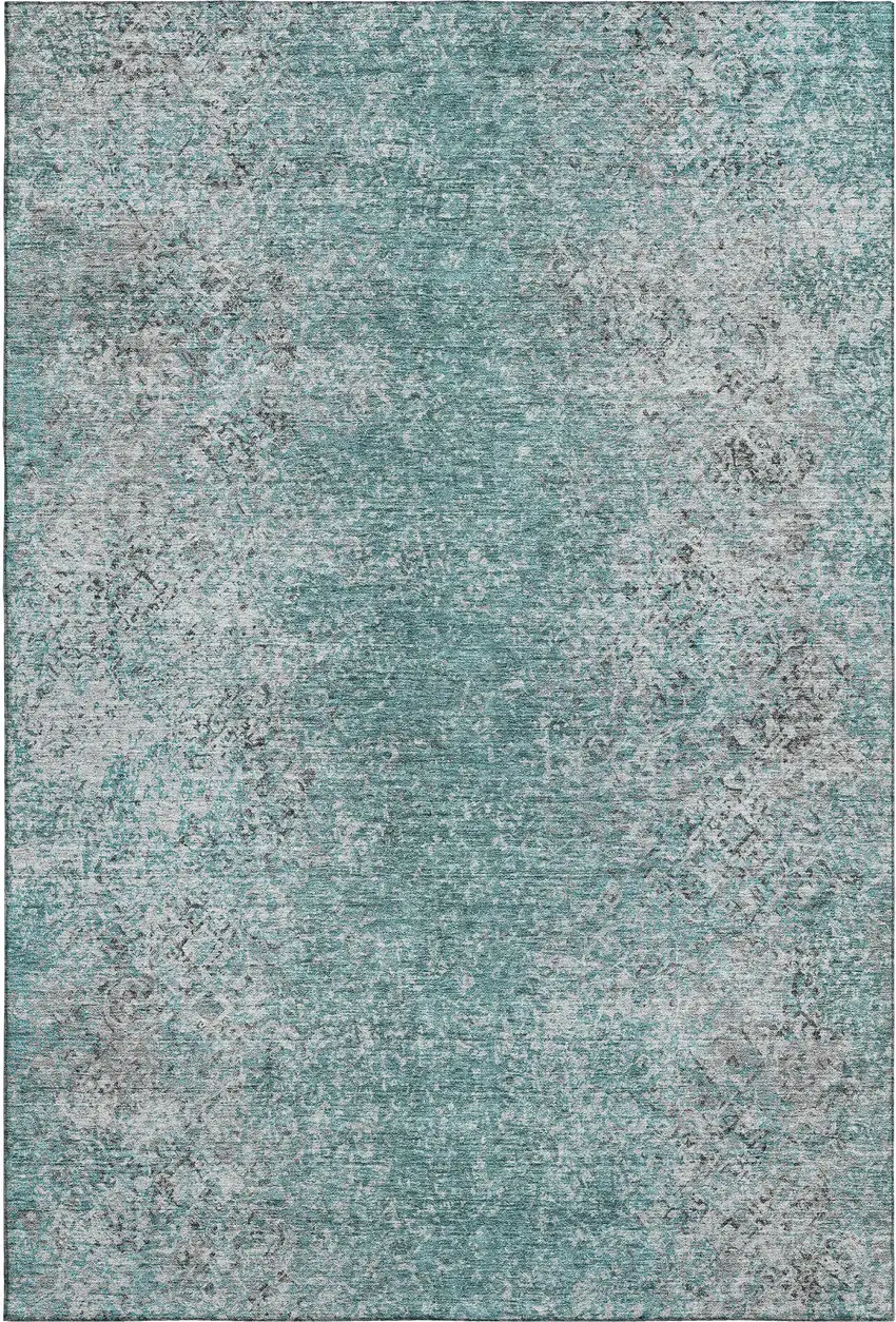Teal And Gray Abstract Washable Area Rug With UV Protection Photo 1