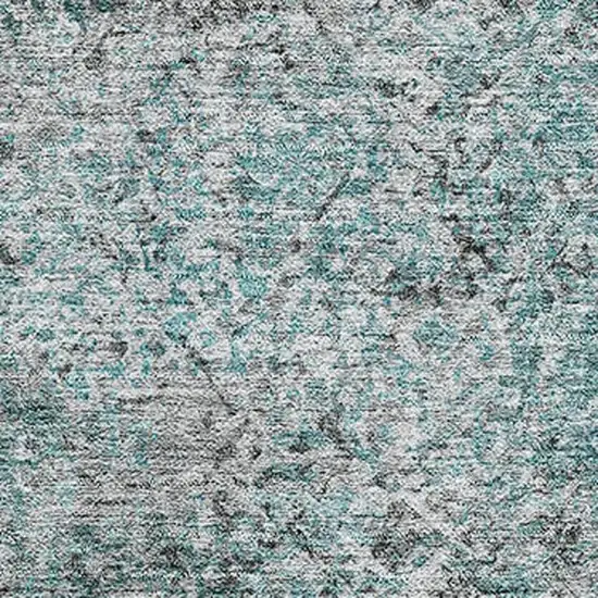 Teal And Gray Abstract Washable Area Rug With UV Protection Photo 3