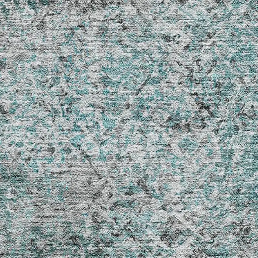 Teal And Gray Abstract Washable Area Rug With UV Protection Photo 3