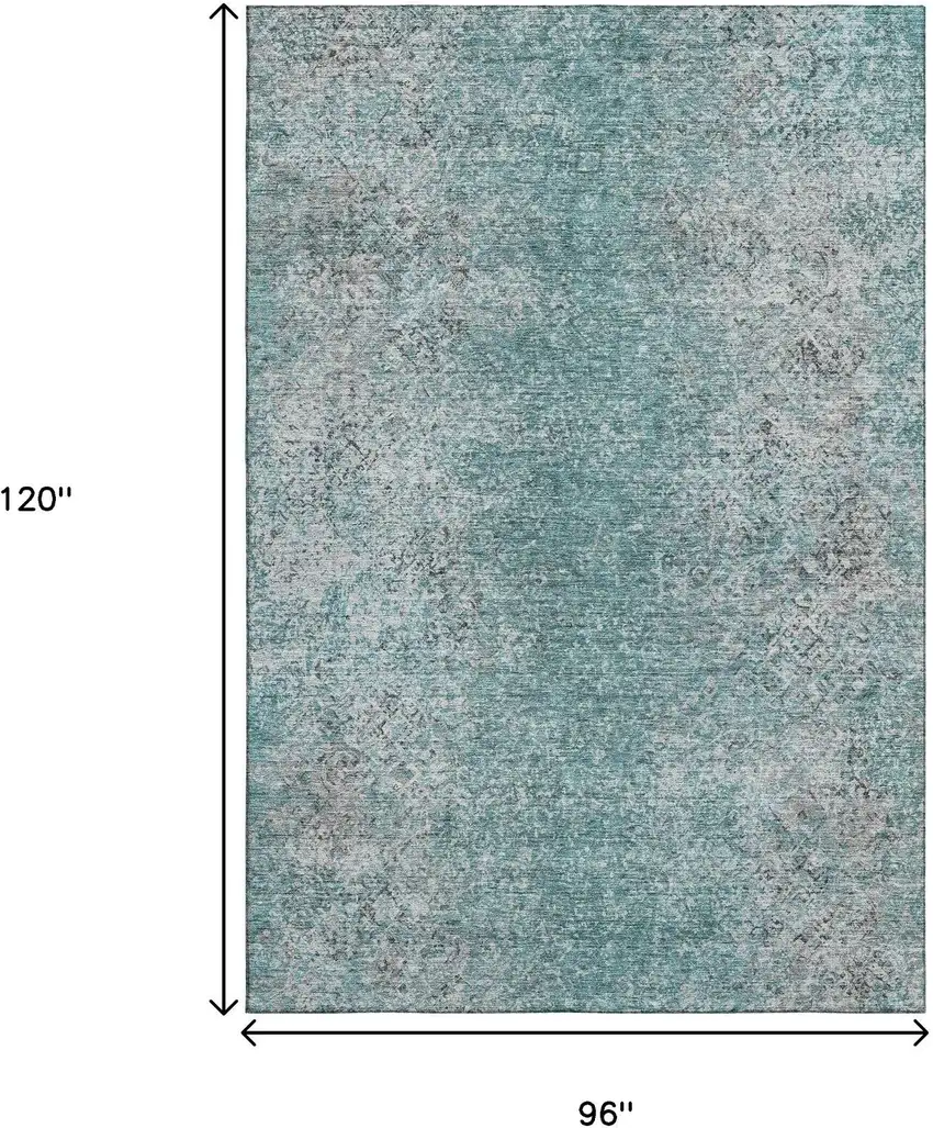 Teal And Gray Abstract Washable Area Rug With UV Protection Photo 3