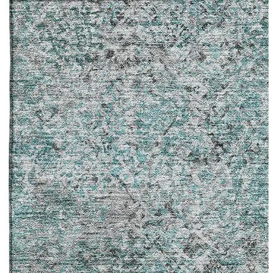 Teal And Gray Abstract Washable Area Rug With UV Protection Photo 3