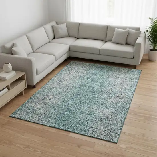 Teal And Gray Abstract Washable Area Rug With UV Protection Photo 2
