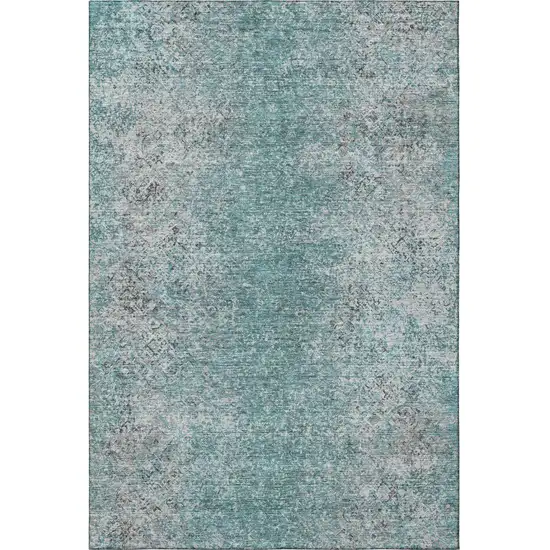 Teal And Gray Abstract Washable Area Rug With UV Protection Photo 4