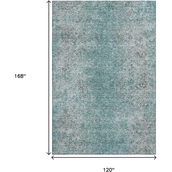 Teal And Gray Abstract Washable Area Rug With UV Protection Photo 3