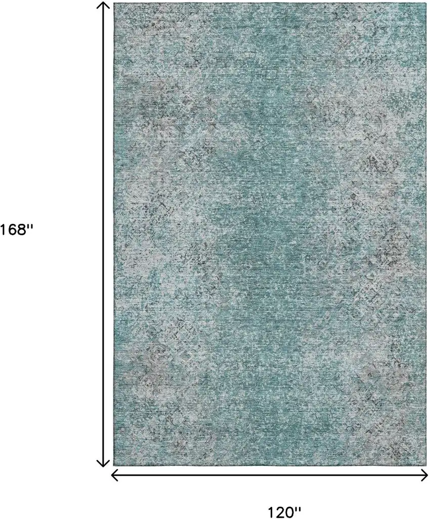 Teal And Gray Abstract Washable Area Rug With UV Protection Photo 3