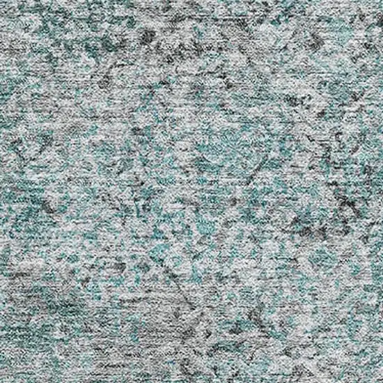 Teal And Gray Abstract Washable Area Rug With UV Protection Photo 3