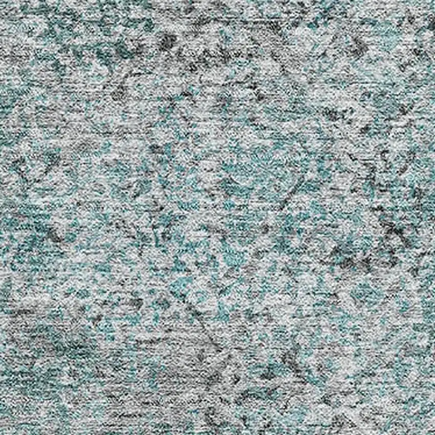 Teal And Gray Abstract Washable Area Rug With UV Protection Photo 3