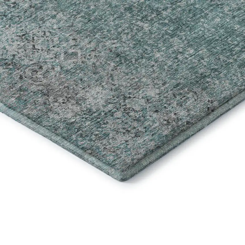 Teal And Gray Abstract Washable Area Rug With UV Protection Photo 8