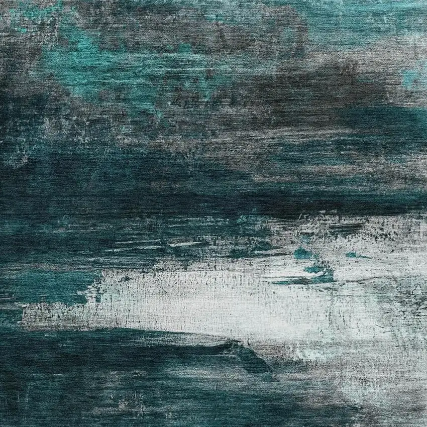 Teal And Gray Abstract Washable Area Rug With UV Protection Photo 3
