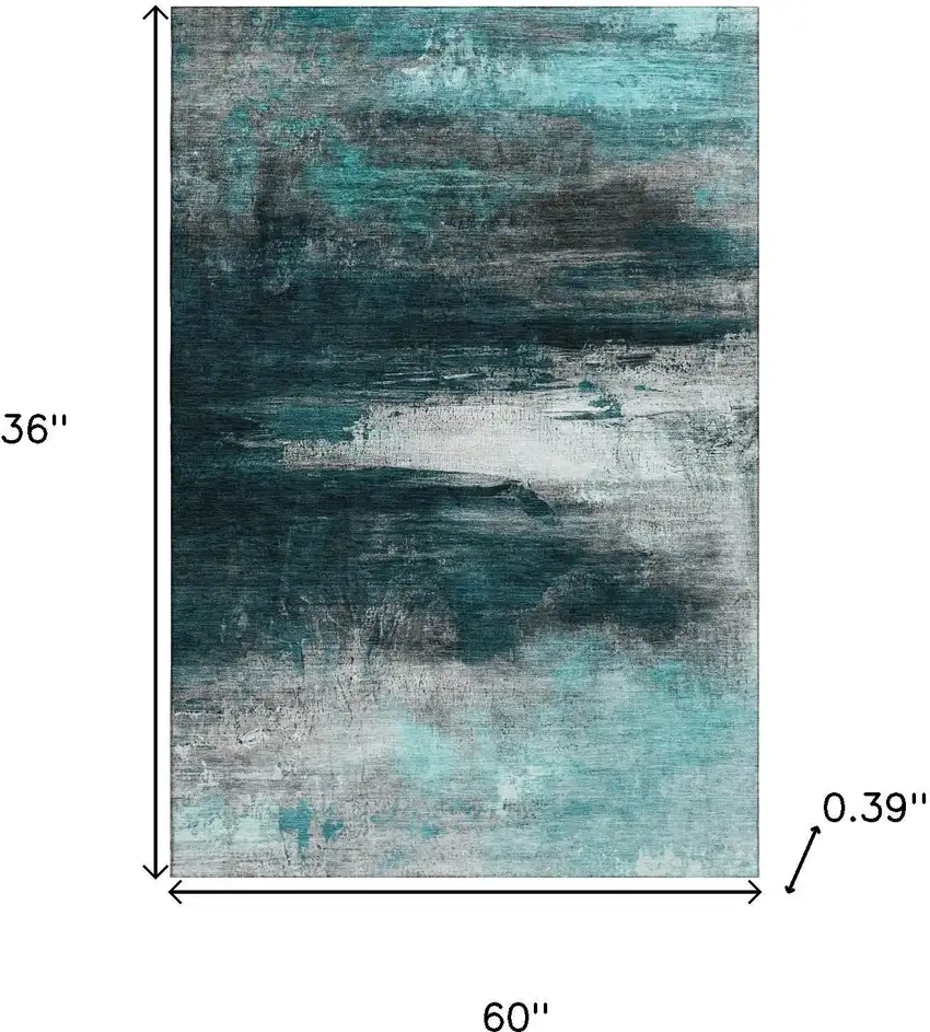 Teal And Gray Abstract Washable Area Rug With UV Protection Photo 9