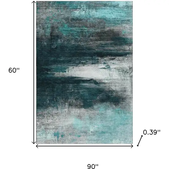 Teal And Gray Abstract Washable Area Rug With UV Protection Photo 9
