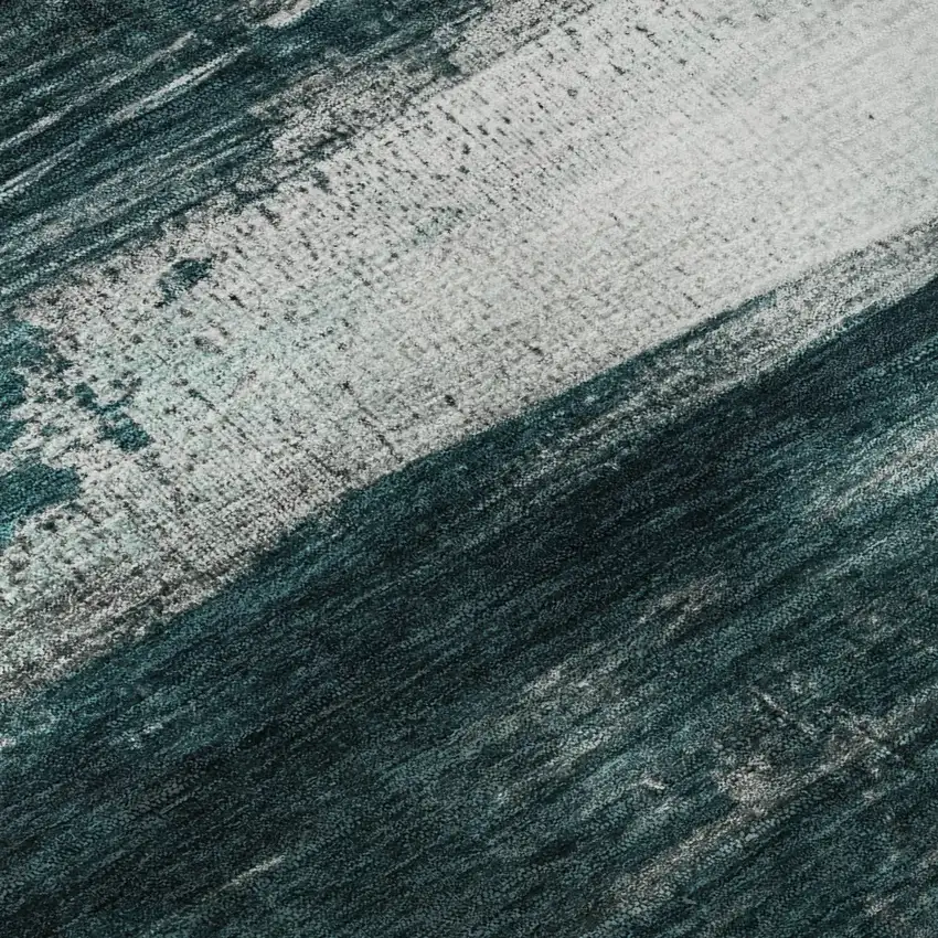 Teal And Gray Abstract Washable Area Rug With UV Protection Photo 8