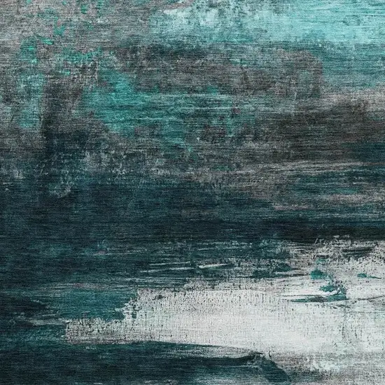 Teal And Gray Abstract Washable Area Rug With UV Protection Photo 3