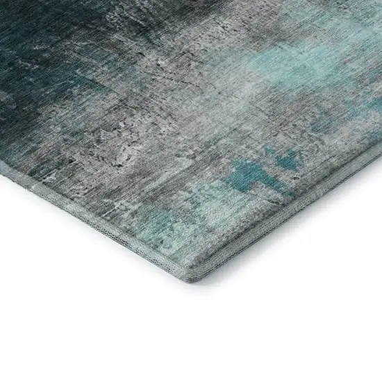 Teal And Gray Abstract Washable Area Rug With UV Protection Photo 7