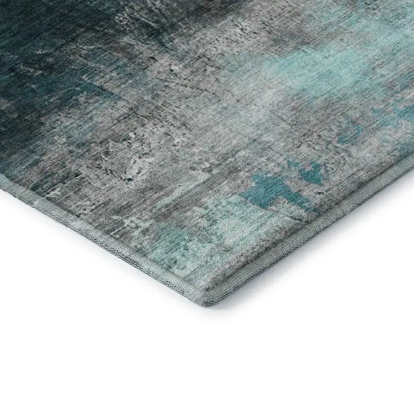Teal And Gray Abstract Washable Area Rug With UV Protection Photo 7
