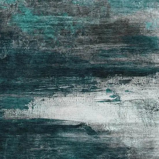 Teal And Gray Abstract Washable Area Rug With UV Protection Photo 3