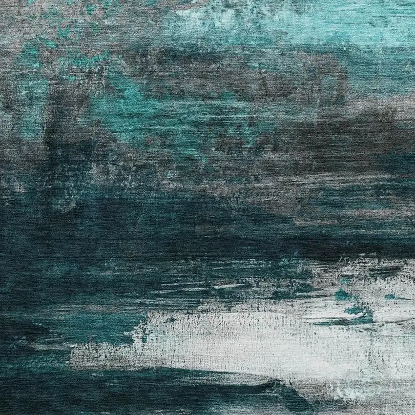 Teal And Gray Abstract Washable Area Rug With UV Protection Photo 3