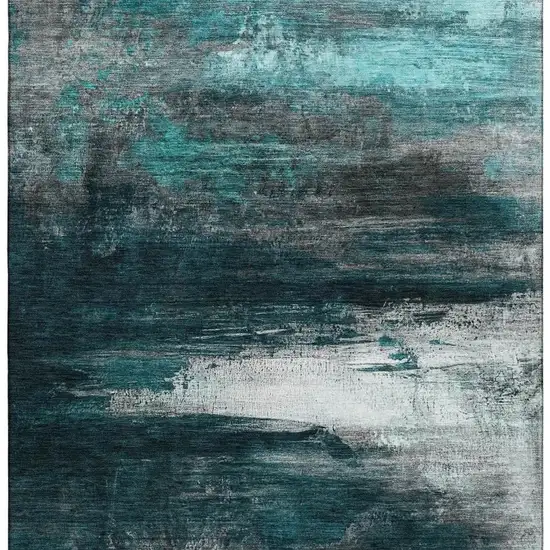 Teal And Gray Abstract Washable Area Rug With UV Protection Photo 4