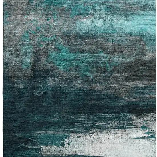 Teal And Gray Abstract Washable Area Rug With UV Protection Photo 3