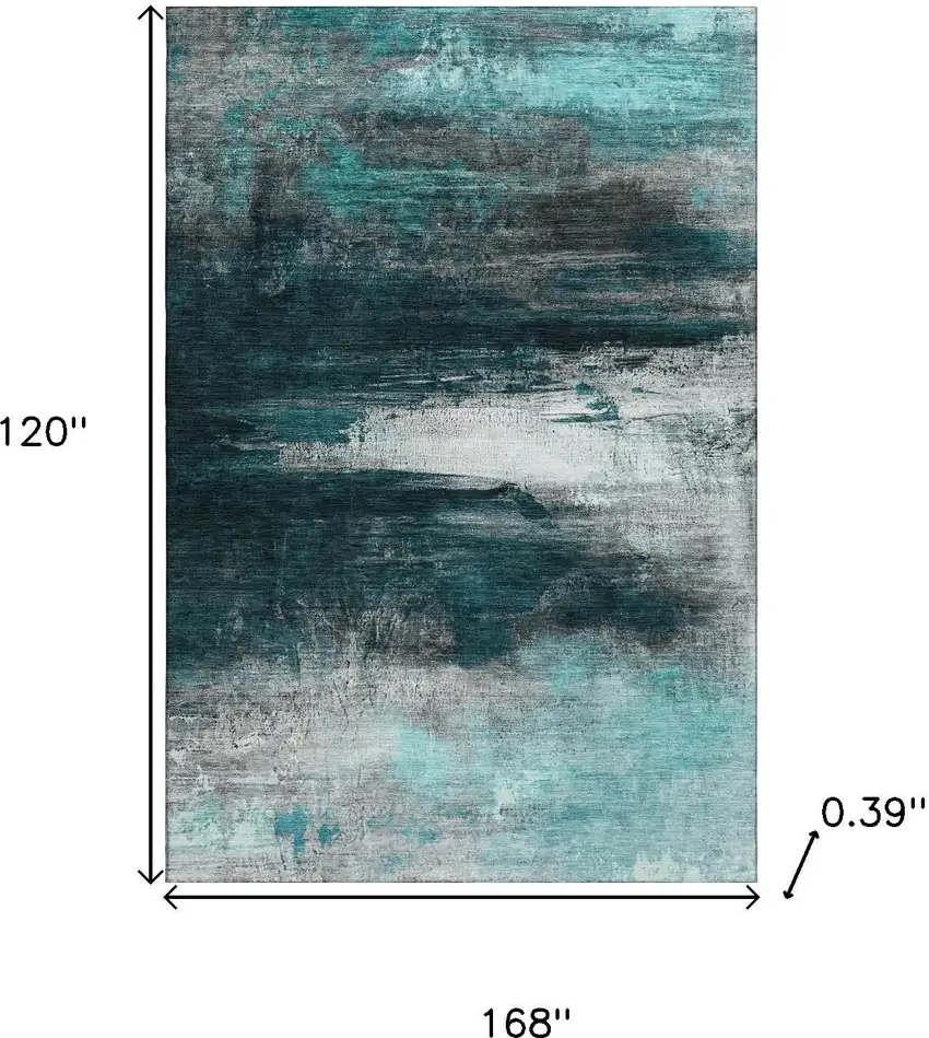 Teal And Gray Abstract Washable Area Rug With UV Protection Photo 9