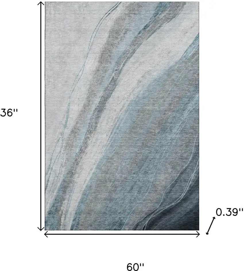 Teal And Gray Abstract Washable Area Rug With UV Protection Photo 9