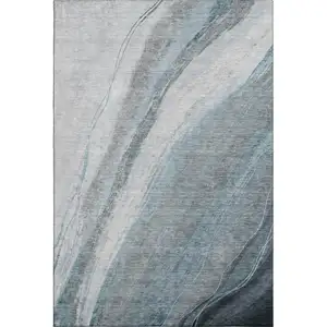 Photo of Teal And Gray Abstract Washable Area Rug With UV Protection