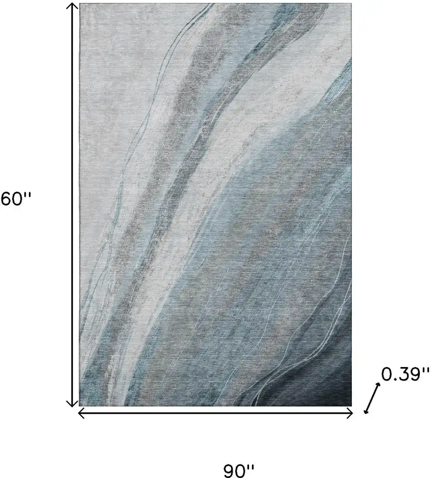 Teal And Gray Abstract Washable Area Rug With UV Protection Photo 9