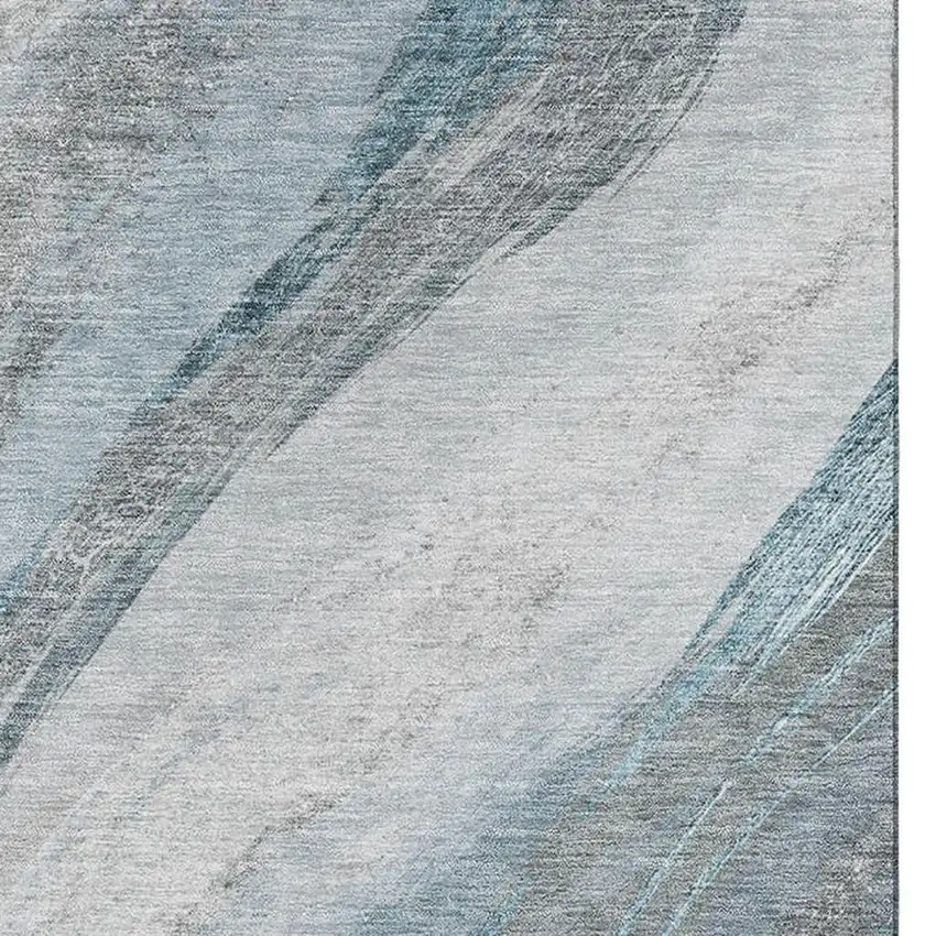 Teal And Gray Abstract Washable Area Rug With UV Protection Photo 4