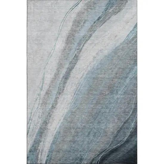 Teal And Gray Abstract Washable Area Rug With UV Protection Photo 1