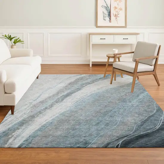 Teal And Gray Abstract Washable Area Rug With UV Protection Photo 6