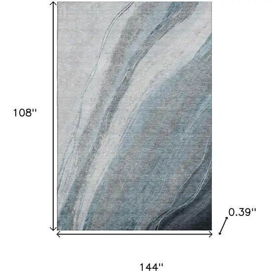 Teal And Gray Abstract Washable Area Rug With UV Protection Photo 9
