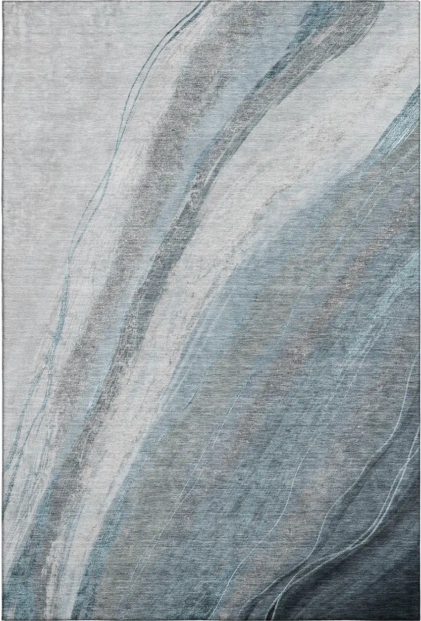 Teal And Gray Abstract Washable Area Rug With UV Protection Photo 1