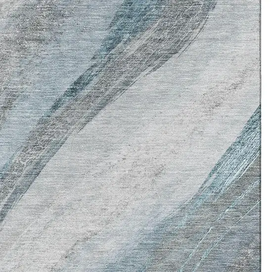 Teal And Gray Abstract Washable Area Rug With UV Protection Photo 4